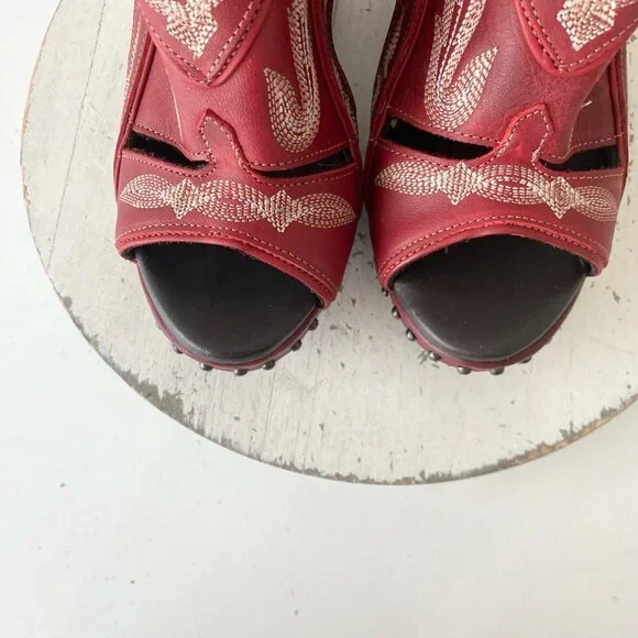 Lane Boots LEXINGTON Womens Red Wedges 7.5 Western Sandals Cowgirl Wooden Heels - Picture 6 of 11